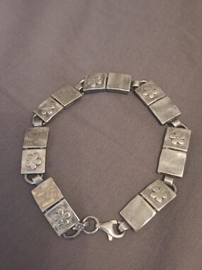 Sterling Silver Floral Domino Bracelet - Silver